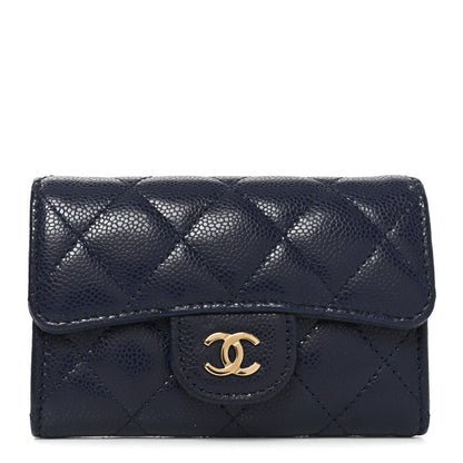 Chanel Caviar Quilted Flap Card Holder Wallet Navy Blue 1 of 9