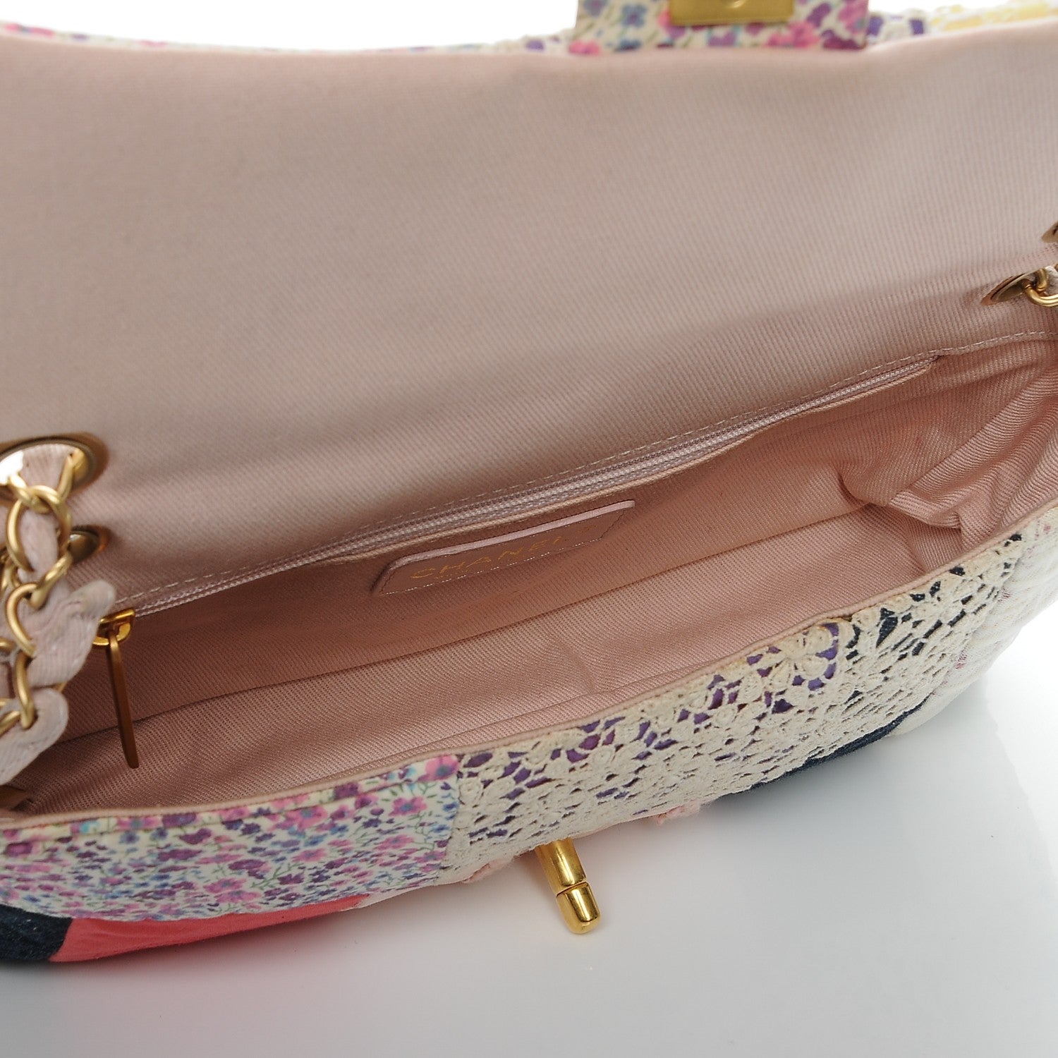 Chanel Fabric Patchwork Medium Flap Bag Pink 5 of 9