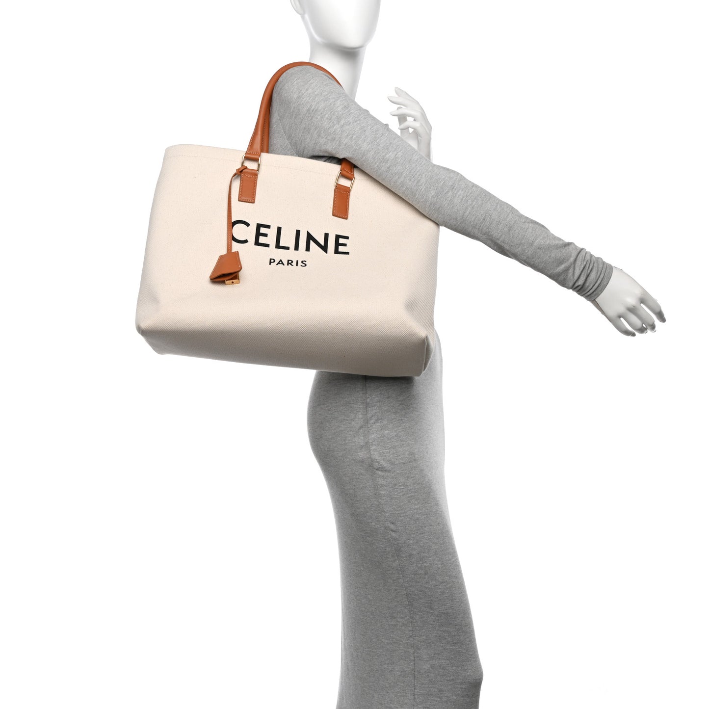 Canvas Calfskin Logo Print Horizontal Cabas Natural Tan