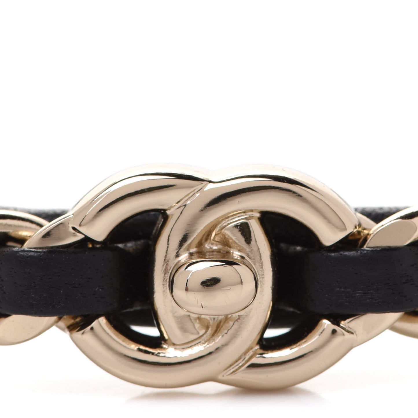 Metal Lambskin CC Turnlock Chain Headband Gold Black