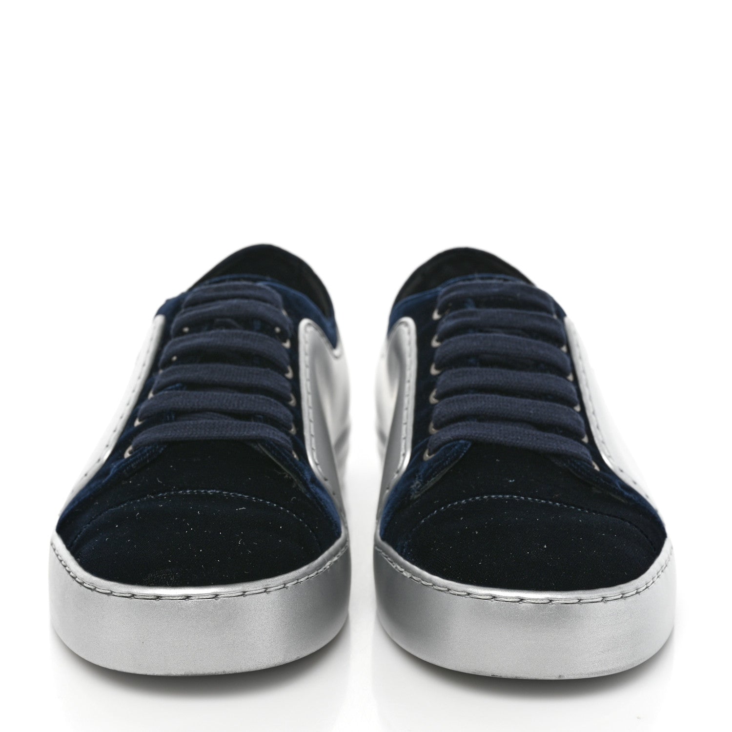 Chanel Calfskin Velvet Womens CC Sneakers 37 Navy 2 of 8