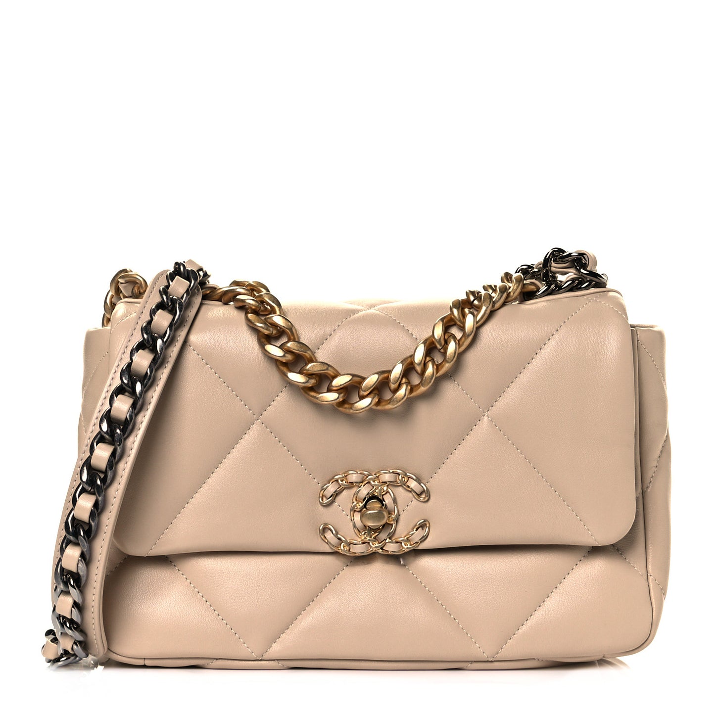 Lambskin Quilted Medium Chanel 19 Flap Beige