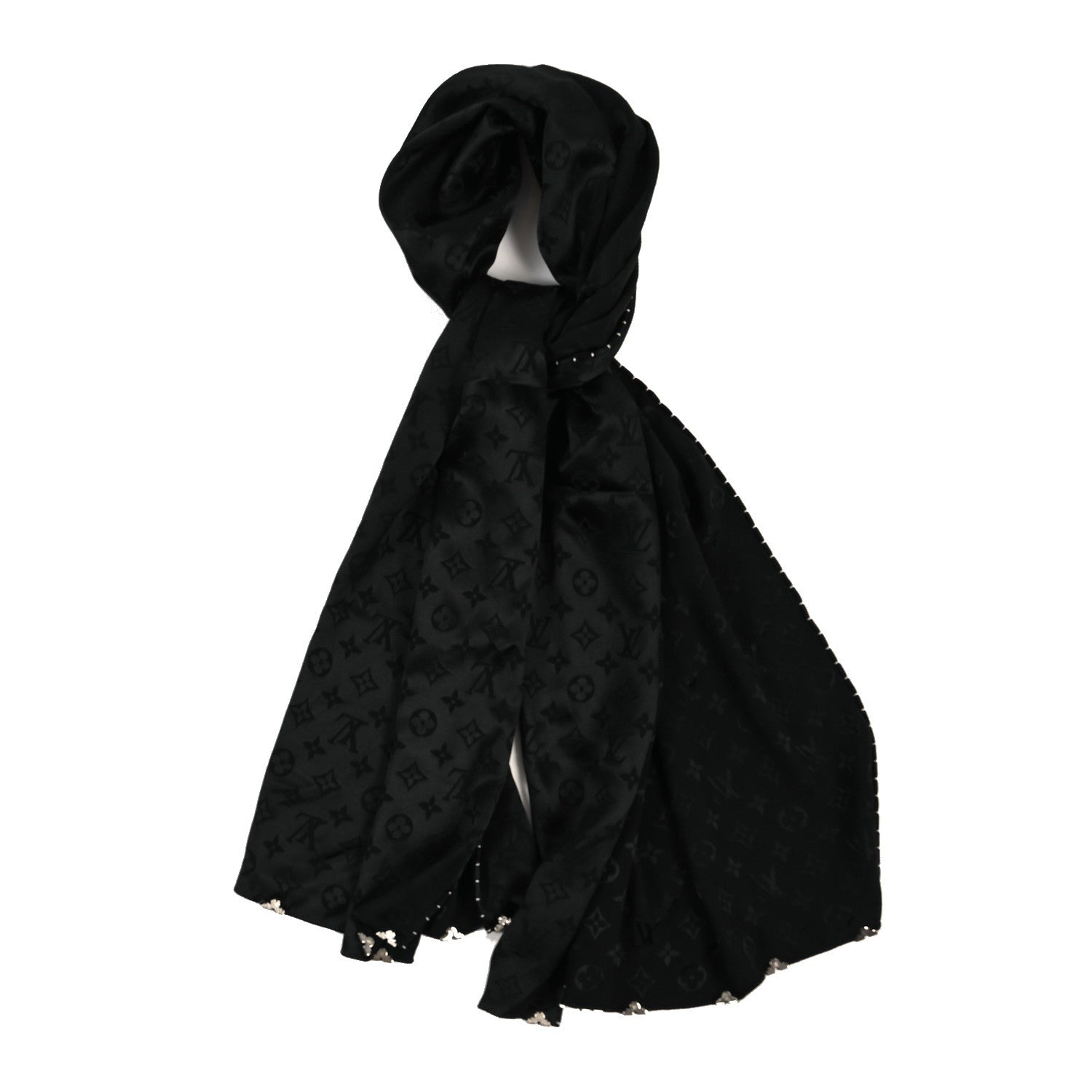 Louis Vuitton Silk Crystal Flower Crown Shawl Black 1 of 3