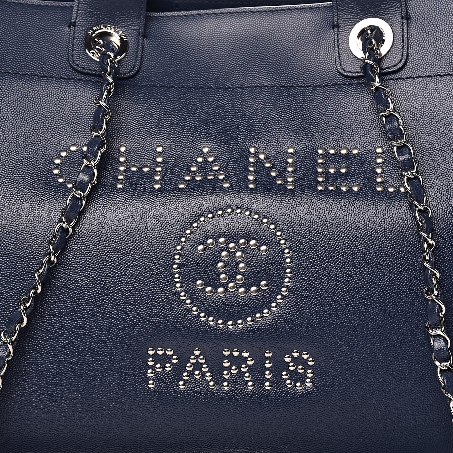 Caviar Large Studded Deauville Tote Navy