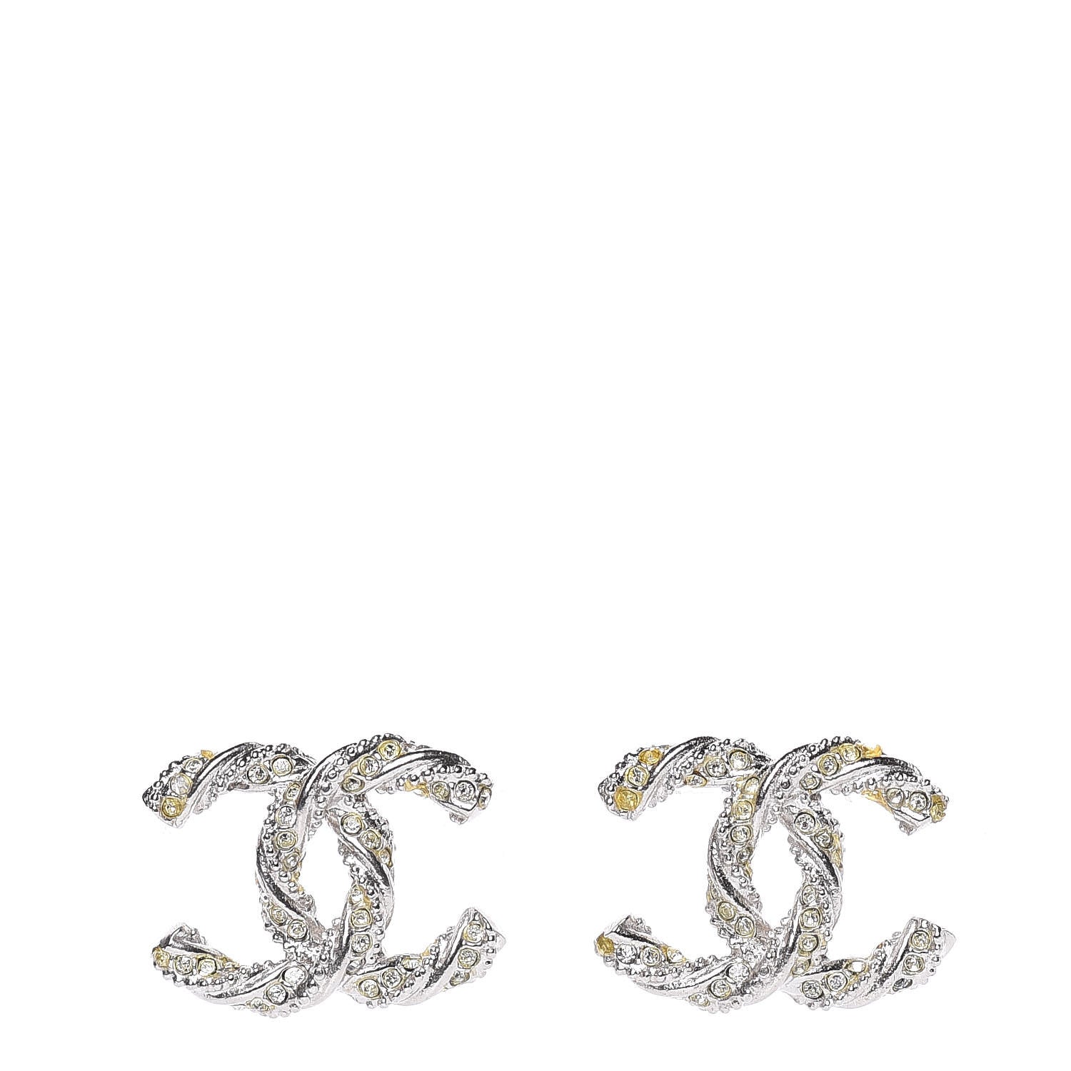 Chanel Crystal Twisted CC Earrings Silver 1 of 5