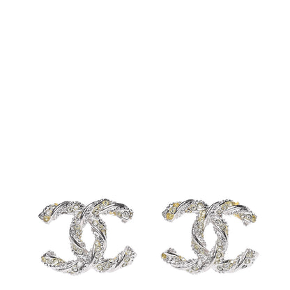 Chanel Crystal Twisted CC Earrings Silver 1 of 5