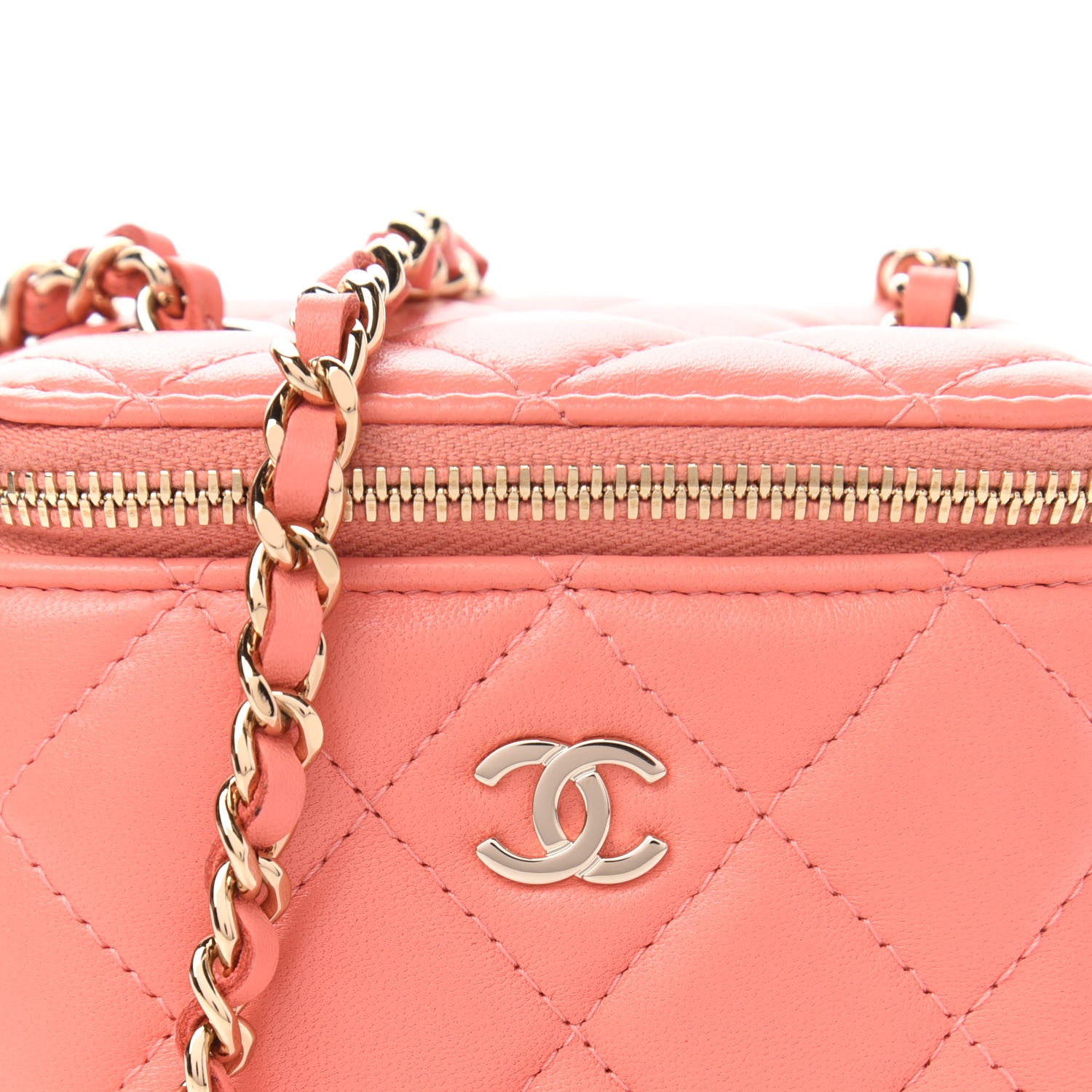 Chanel Lambskin Quilted Mini Vanity Case With Chain Coral 10 of 11