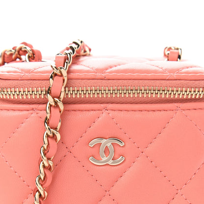 Chanel Lambskin Quilted Mini Vanity Case With Chain Coral 10 of 11