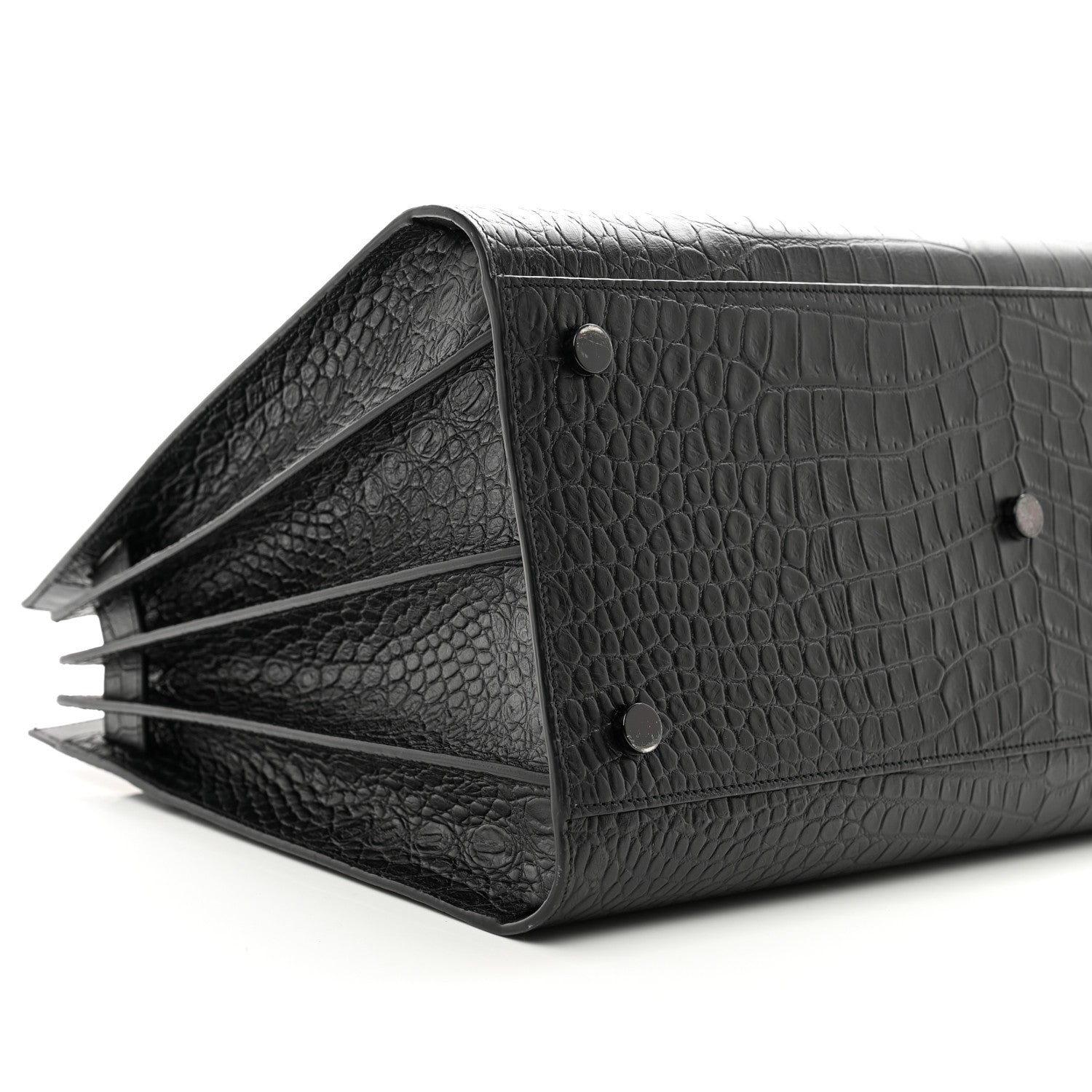 Saint Laurent Calfskin Crocodile Embossed Large Sac De Jour Carryall Black 7 of 10