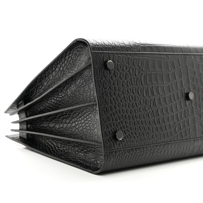 Saint Laurent Calfskin Crocodile Embossed Large Sac De Jour Carryall Black 7 of 10