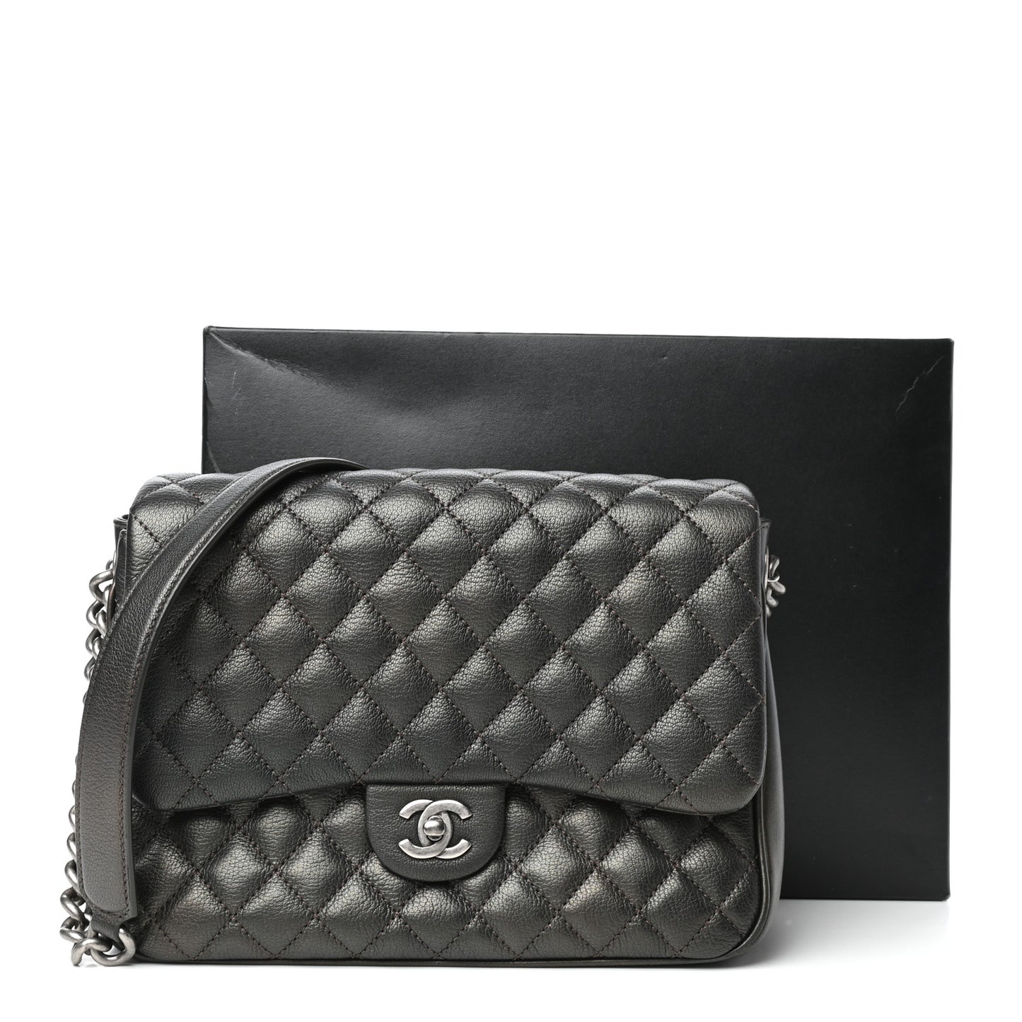 Metallic Goatskin Quilted Medium Rock In Rome Flap Charcoal