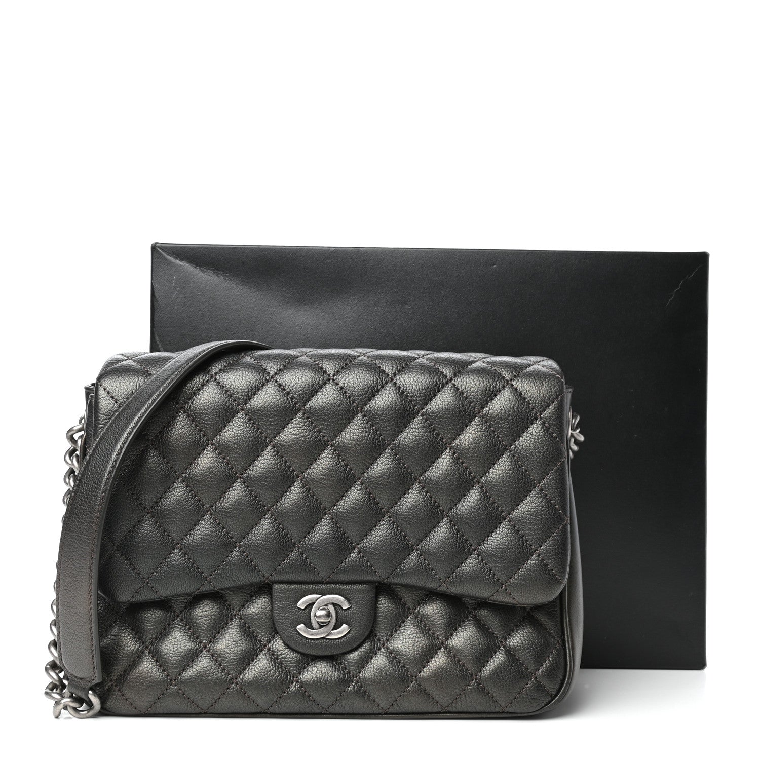 Chanel Metallic Goatskin Quilted Medium Rock In Rome Flap Charcoal 10 of 10