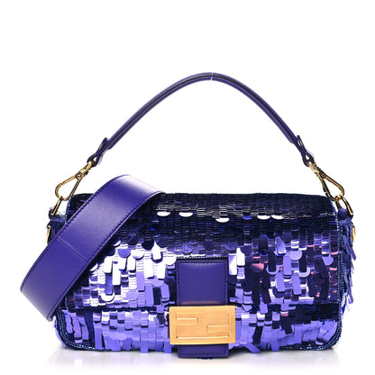 Fendi Sequin Paillettes Shiny Nappa Sex and the City Baguette Viola Purple Rain 1 of 12