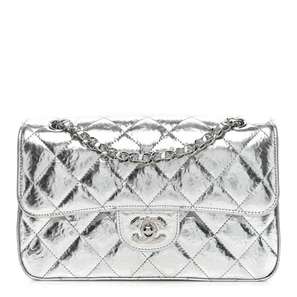 Chanel Hammered Metallic Calfskin Quilted Small Double Flap Silver 1 of 14