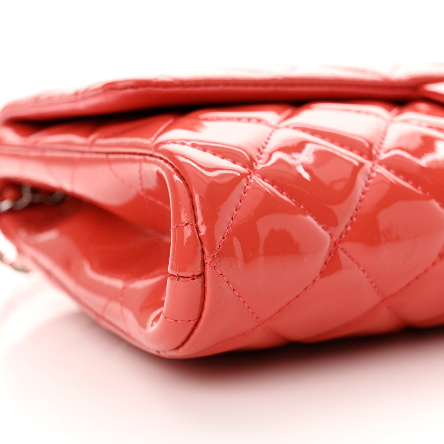 Patent Quilted Clutch With Chain Flap Fuchsia