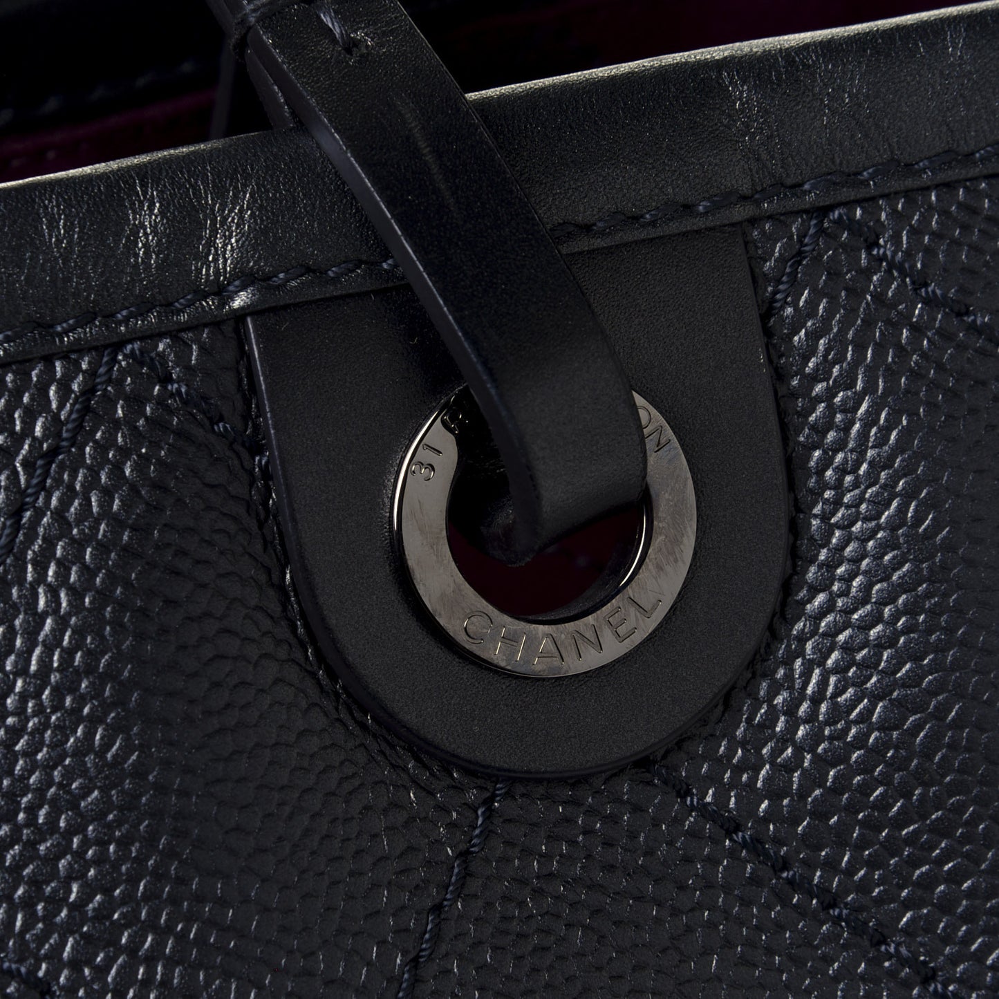 Grained Calfskin Large Shopping Fever Tote Black