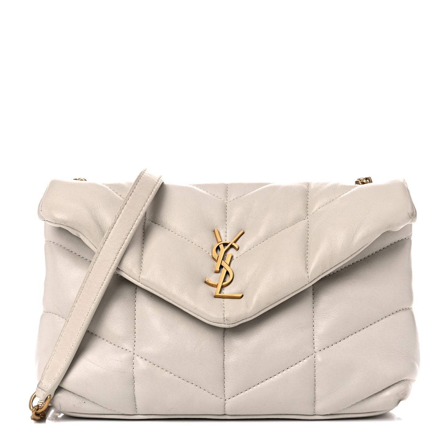 Lambskin Quilted Toy Loulou Puffer Monogram Chain Satchel Crema Soft