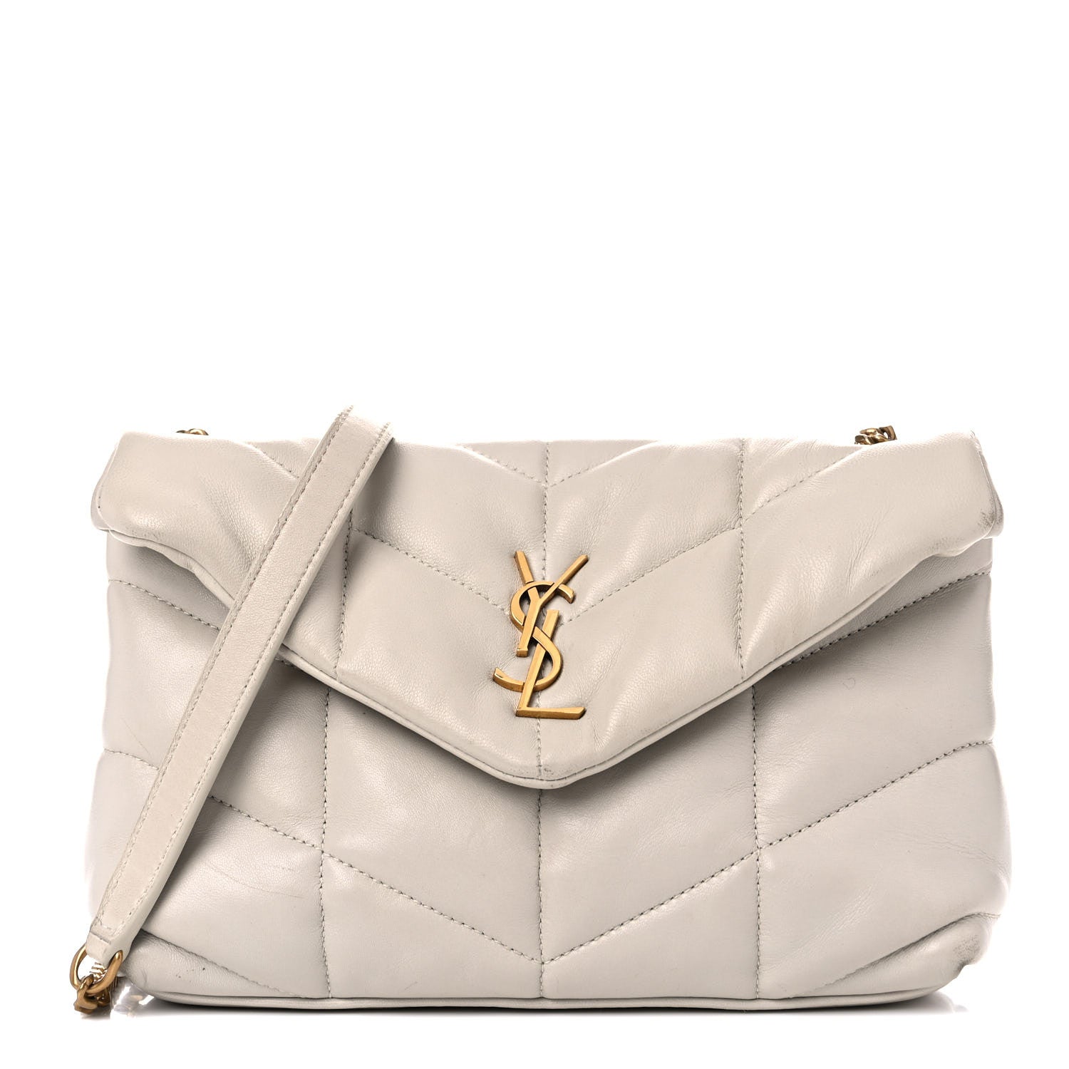Saint Laurent Lambskin Quilted Toy Loulou Puffer Monogram Chain Satchel Crema Soft 1 of 19