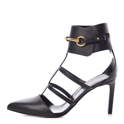Gucci Calfskin Ursula Ankle Wrap Cage Pumps 38.5 Black 1 of 8