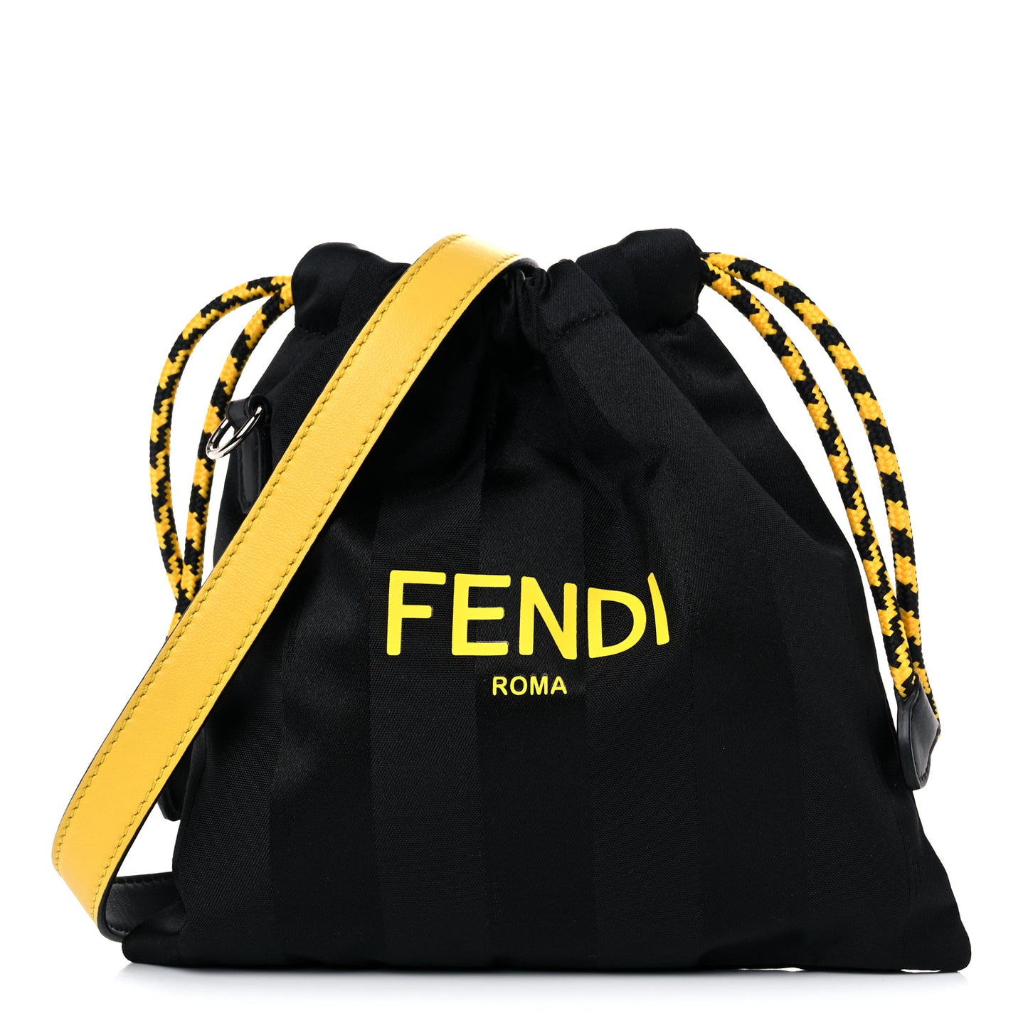 Recycled Nylon Vitello Grace Light Pequin Small Saint Fendi Roma Drawstring Pouch Black Sunflower