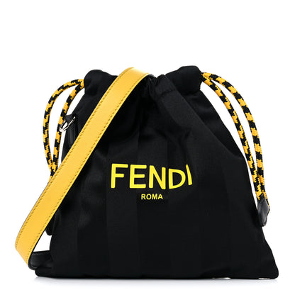 Fendi Recycled Nylon Vitello Grace Light Pequin Small Saint Fendi Roma Drawstring Pouch Black Sunflower 1 of 10