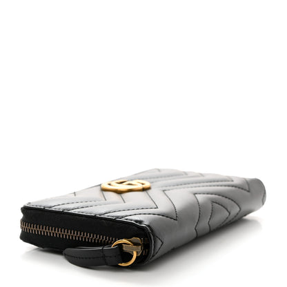 Gucci Calfskin Matelasse GG Marmont Zip Around Wallet Black 4 of 8