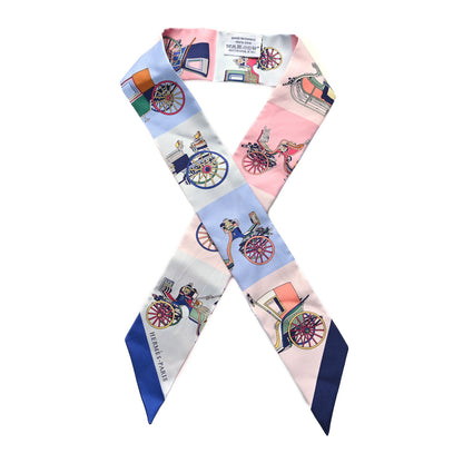 Hermes Silk Les Voitures Exquises Twilly Bleu Rose Vert 1 of 4
