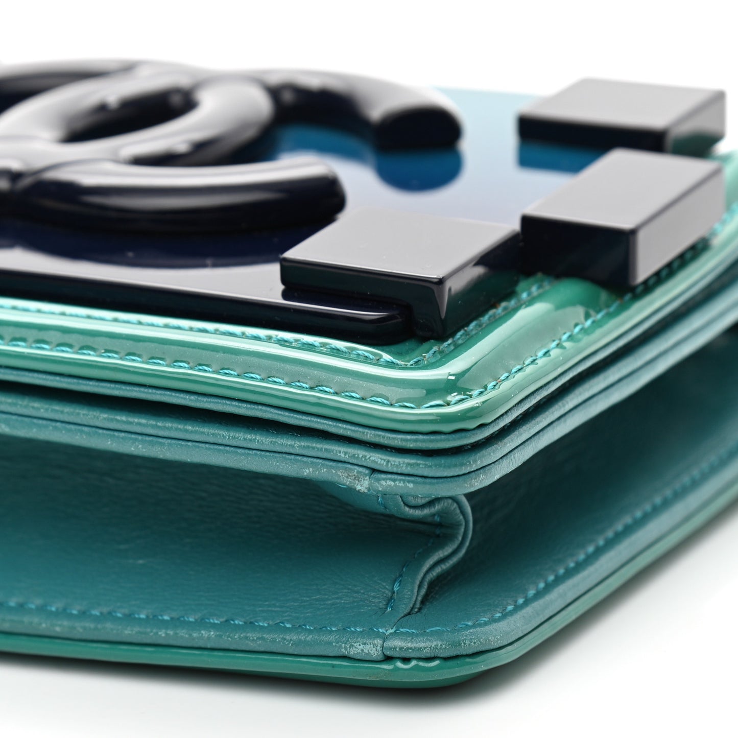 Plexiglass Patent Mini Boy Brick Flap Turquoise Navy