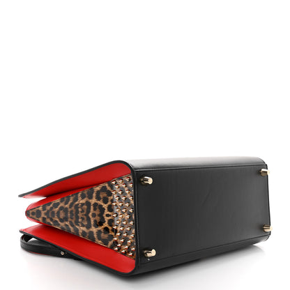 Christian Louboutin Calfskin Patent Leopard Spiked Large Paloma Black 4 of 9