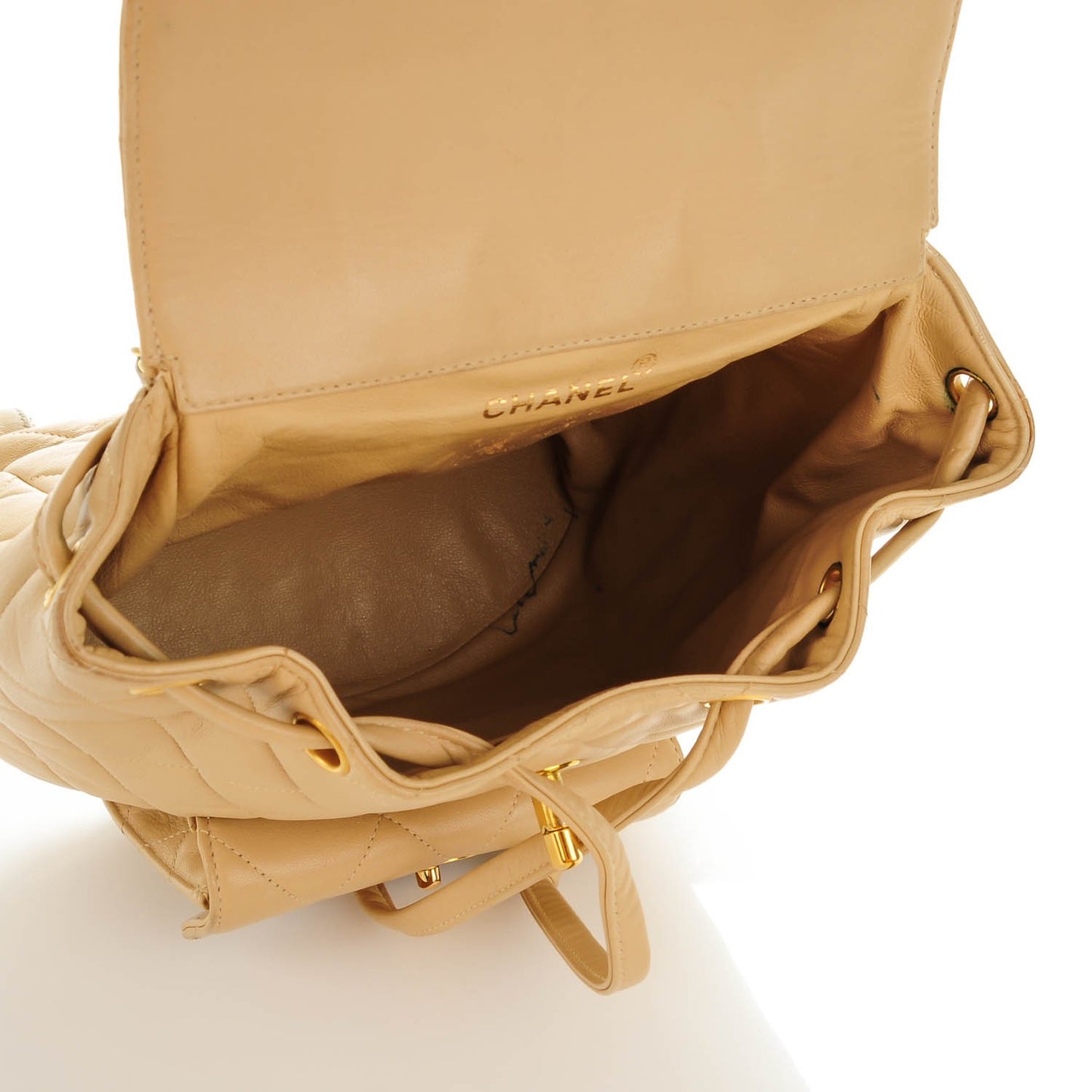 Lambskin Quilted Backpack Beige