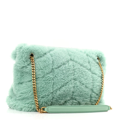 Saint Laurent Merino Shearling Lambskin Quilted Small Loulou Puffer Monogram Chain Satchel Iced Mint 3 of 9