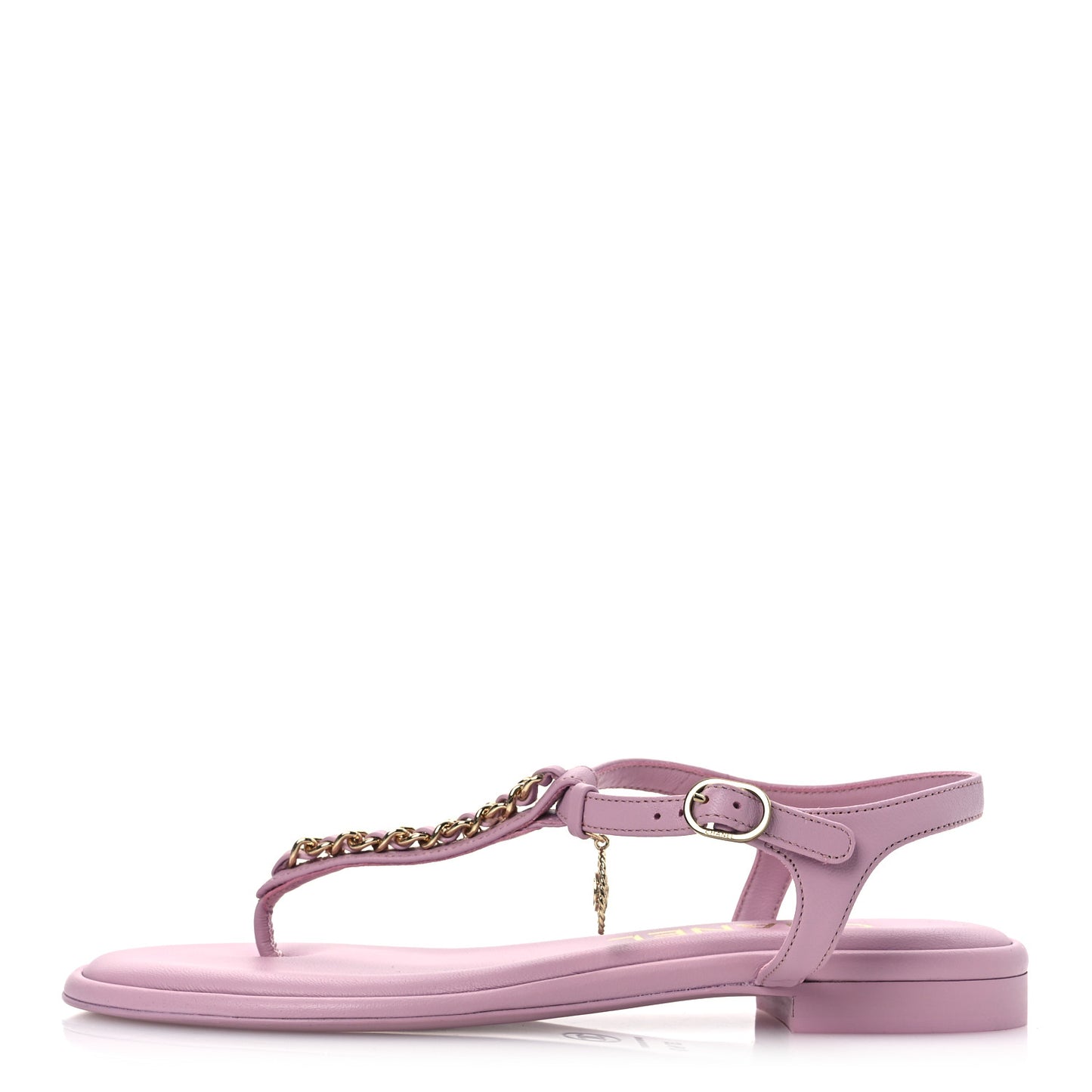 Lambskin Chain CC Logo Thong Sandals 37.5 Pink