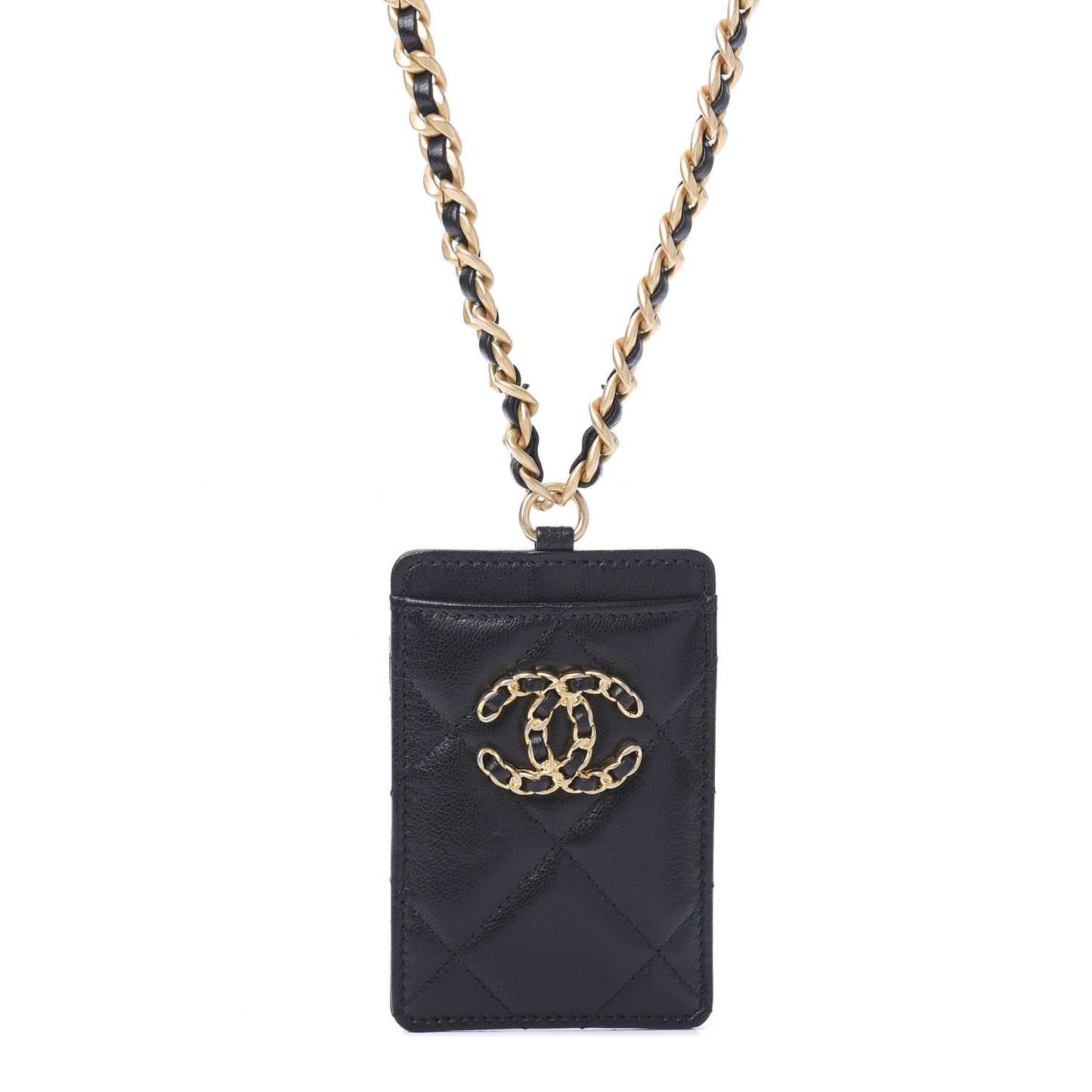 Goatskin Quilted 19 Card Holder On Chain Black