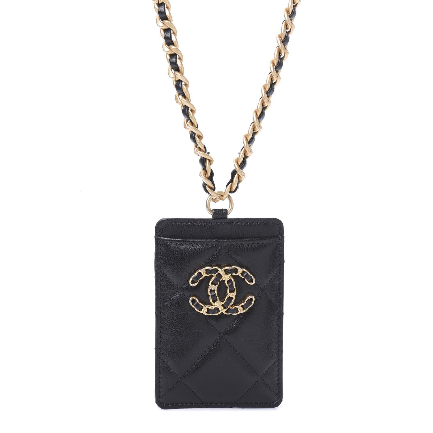 Chanel Goatskin Quilted 19 Card Holder On Chain Black 1 of 5