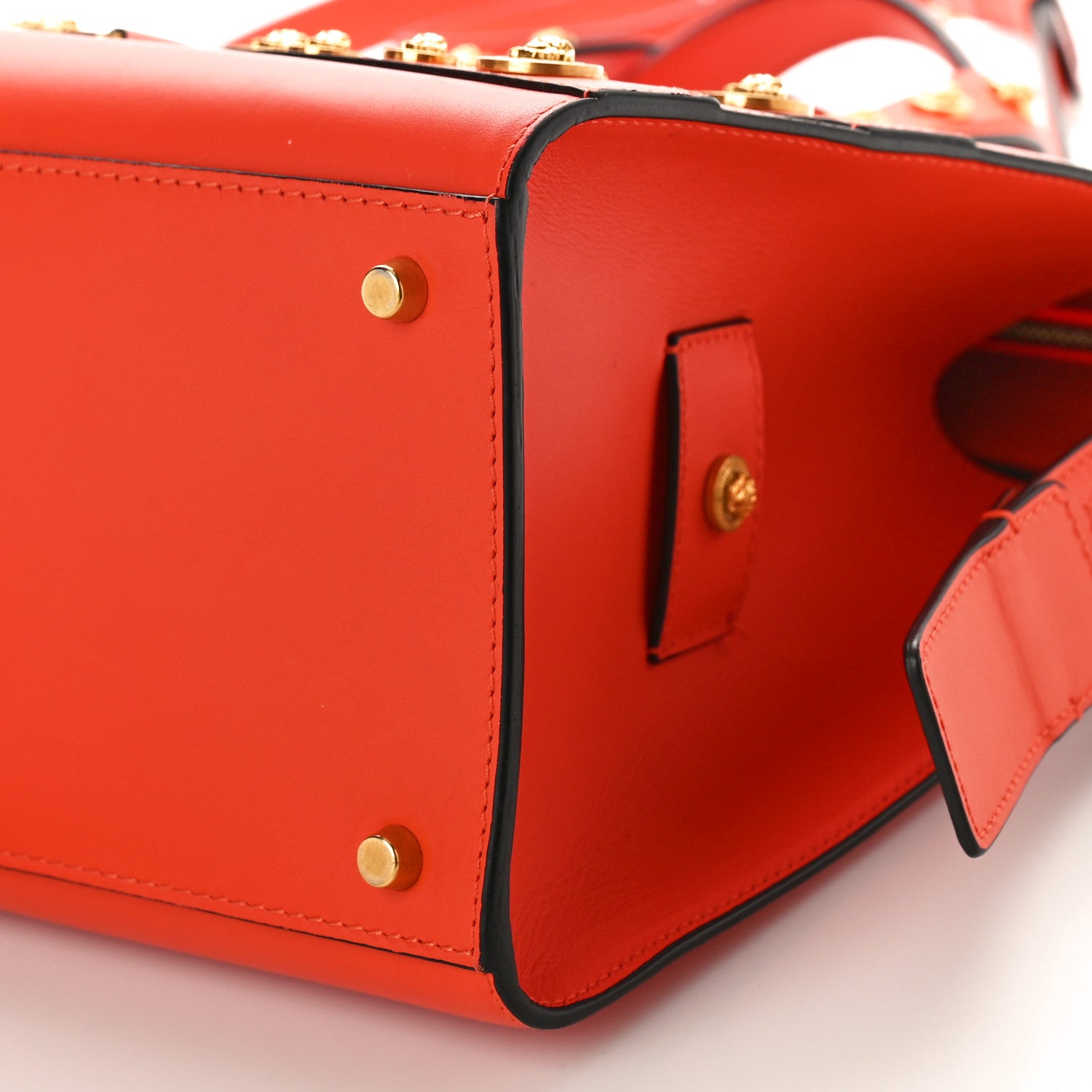 Versace Calfskin Large Medusa Stud Tribute Tote Orange 8 of 8