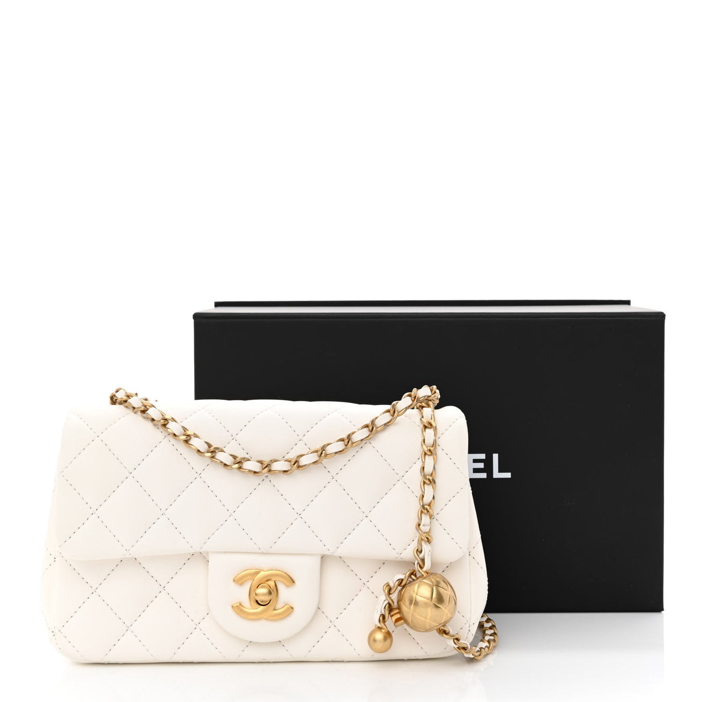 Lambskin Quilted Mini Rectangular Pearl Crush Flap White