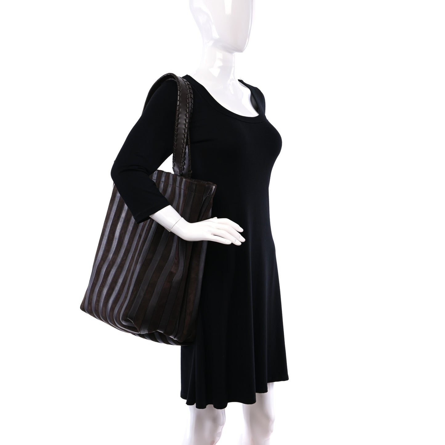 Calfskin Suede Striped Nella Tote Brown