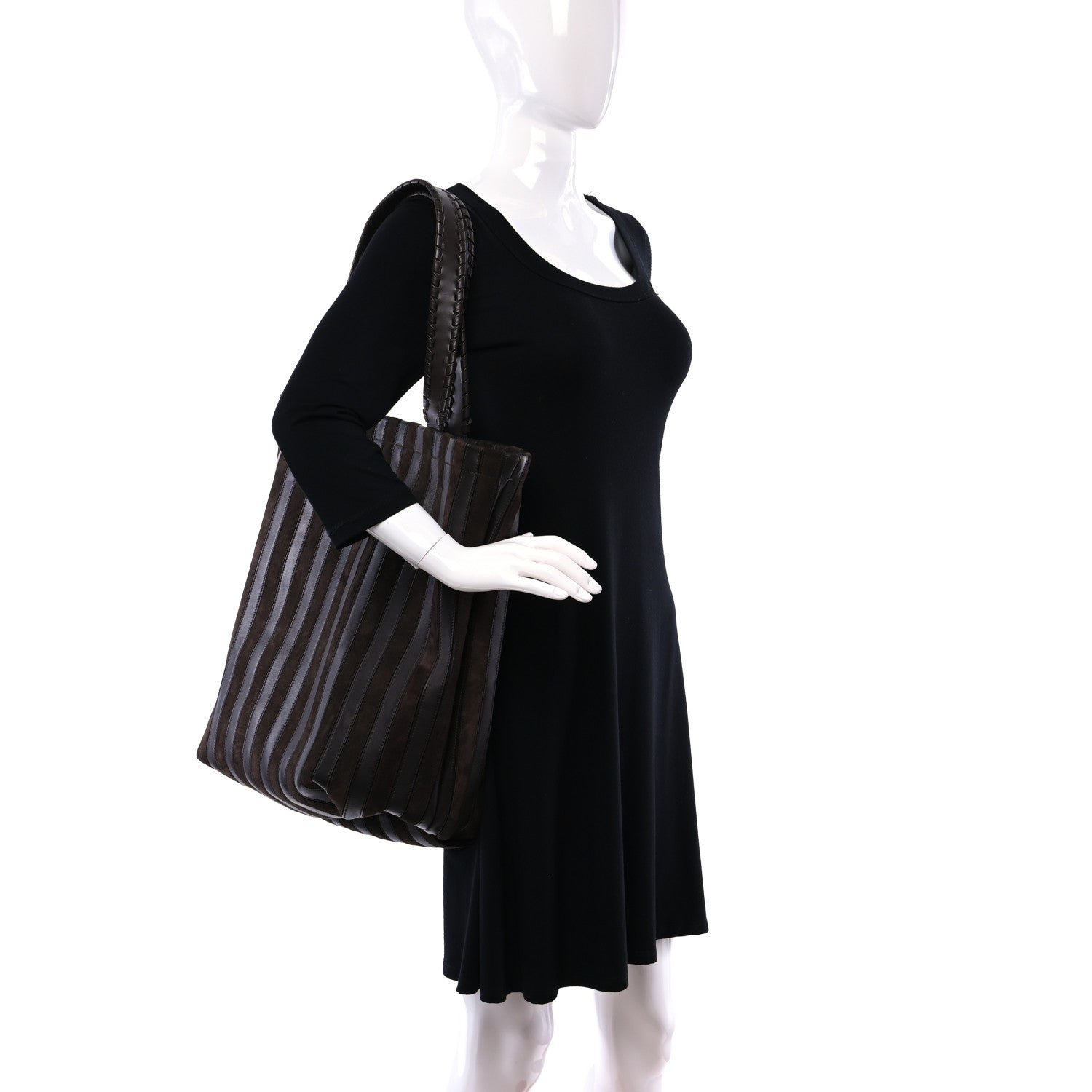 Chloe Calfskin Suede Striped Nella Tote Brown 2 of 9