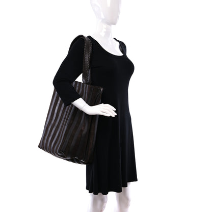 Chloe Calfskin Suede Striped Nella Tote Brown 2 of 9