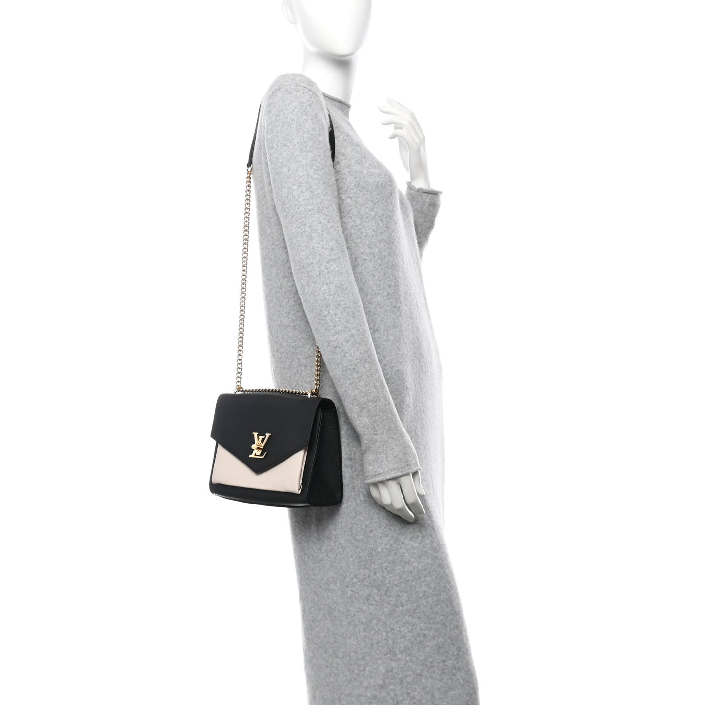 Soft Calfskin Mylockme Chain Bag BB Black Creme
