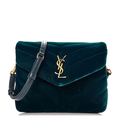 Saint Laurent Velvet Y Quilted Monogram Toy Loulou Chain Satchel Dark Ottanio 1 of 8