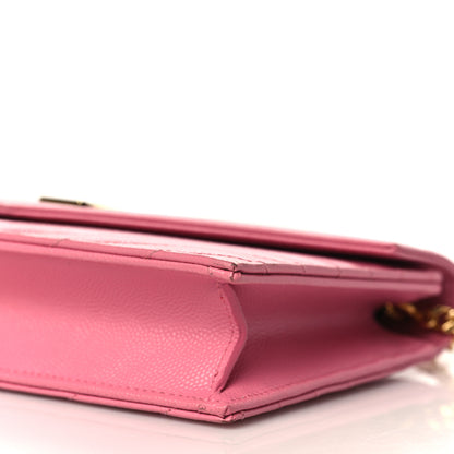 Saint Laurent Grain De Poudre Matelasse Chevron Monogram Envelope Chain Wallet Rose Clair 10 of 10