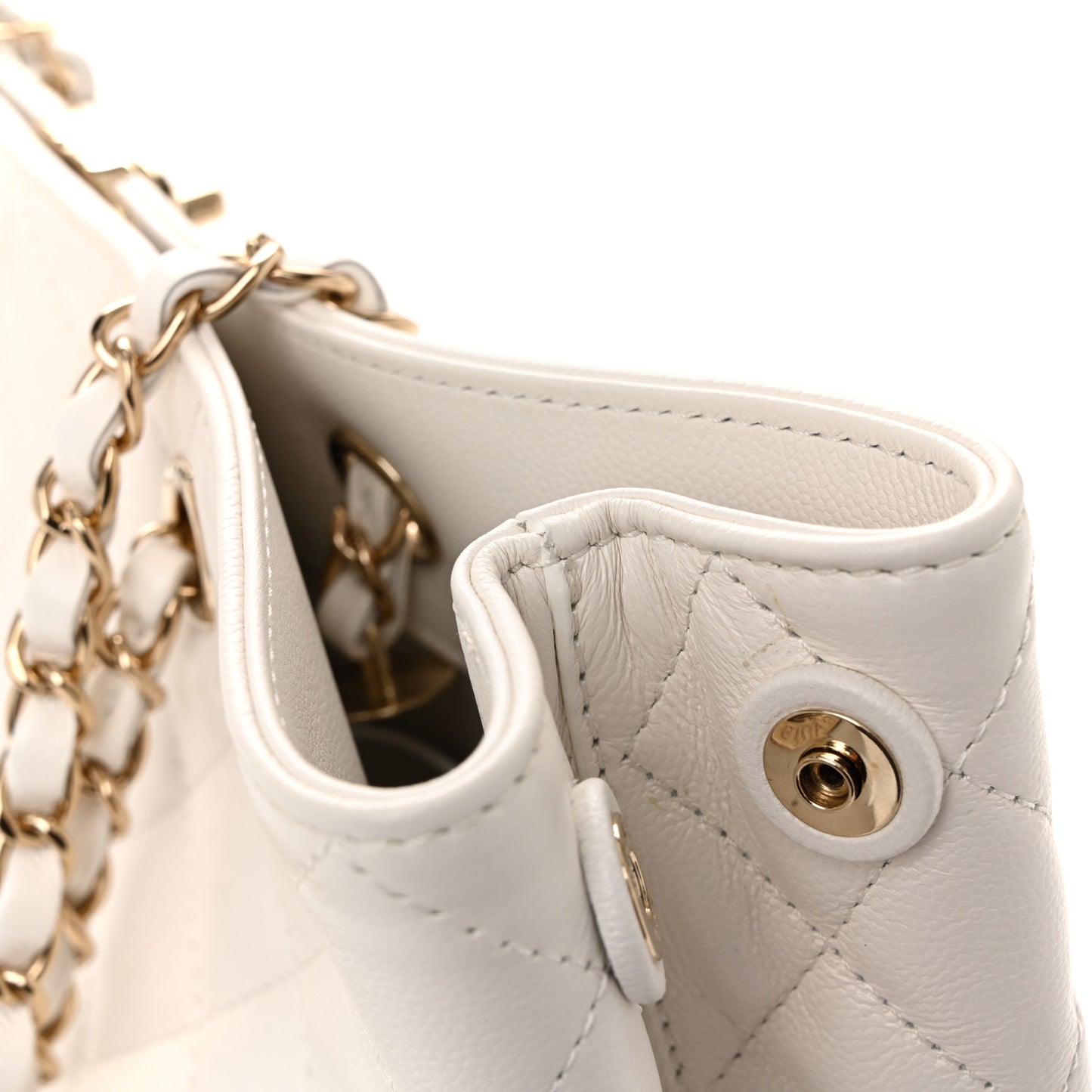 Caviar Quilted Small Shopping Tote White