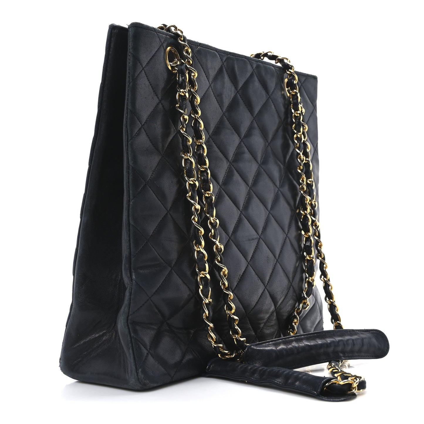 Lambskin Quilted Shopping Tote Black