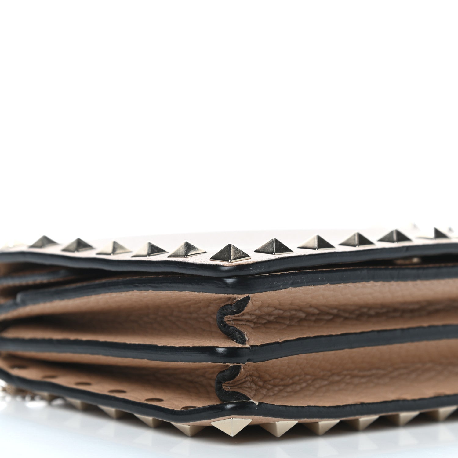 Valentino Garavani Pebbled Calfskin Rockstud Wallet on Chain Camel Rose 8 of 9