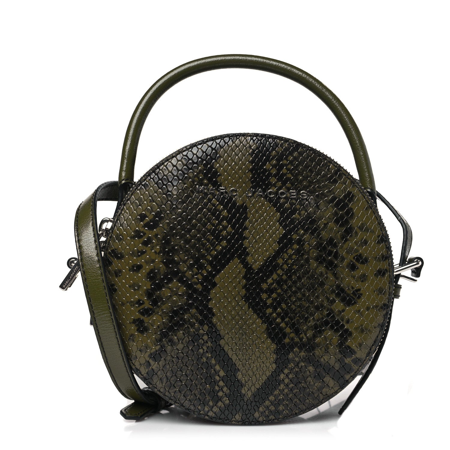 Marc Jacobs Snakeskin Embossed Circle Crossbody Dark Martini Olive Green 1 of 9