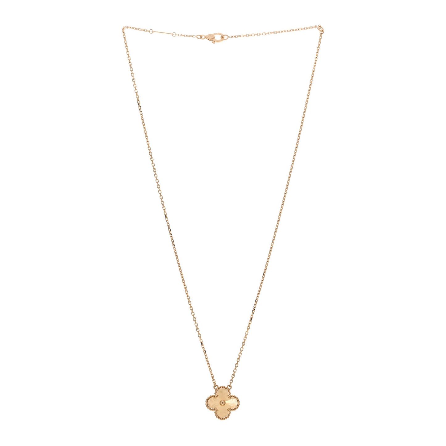 18K Yellow Gold Guilloche Vintage Alhambra Pendant Necklace