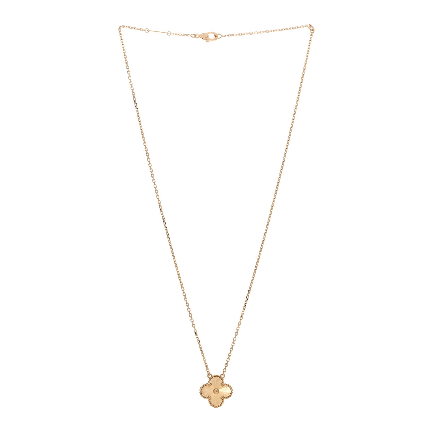 Van Cleef & Arpels 18K Yellow Gold Guilloche Vintage Alhambra Pendant Necklace 2 of 5