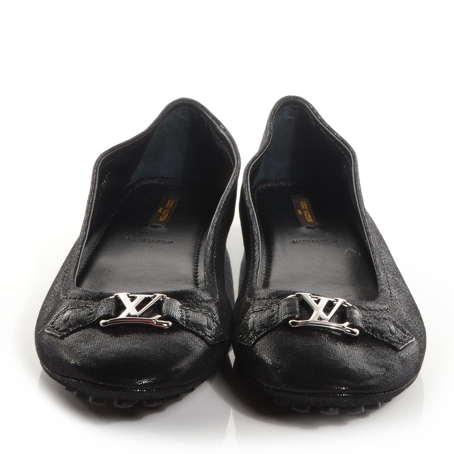 Iridescent Suede Oxford Ballerina Flats Black 42