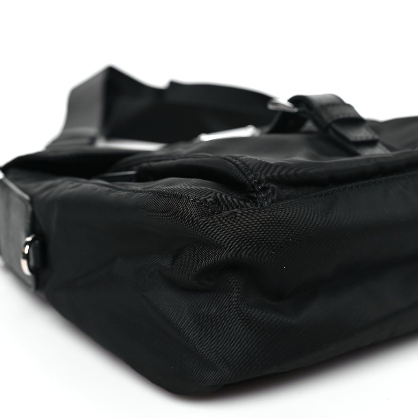 Re-Nylon Vela Saffiano Pocket Single Buckle Messenger Shoulder Bag Black